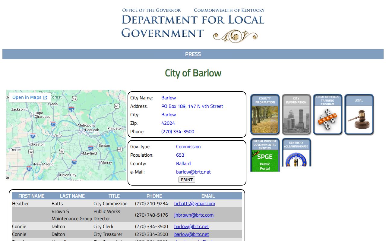 Ballard County Barlow criminal records state city profile