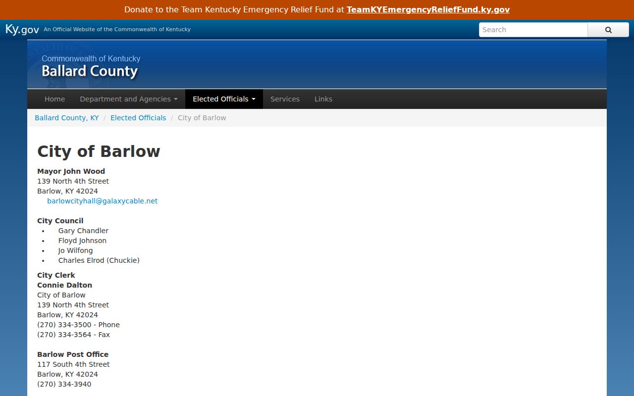 Ballard County Barlow criminal records local city contacts