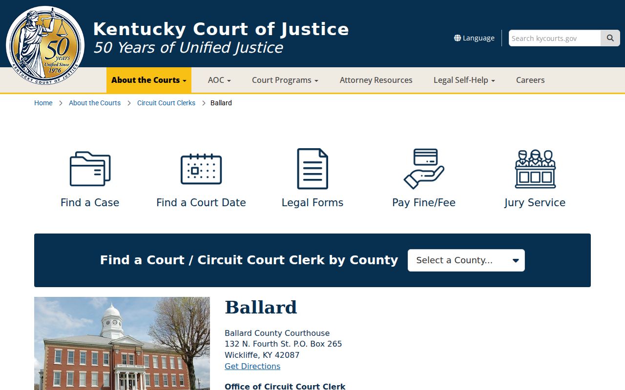Ballard County criminal court cases and courthouse contact page