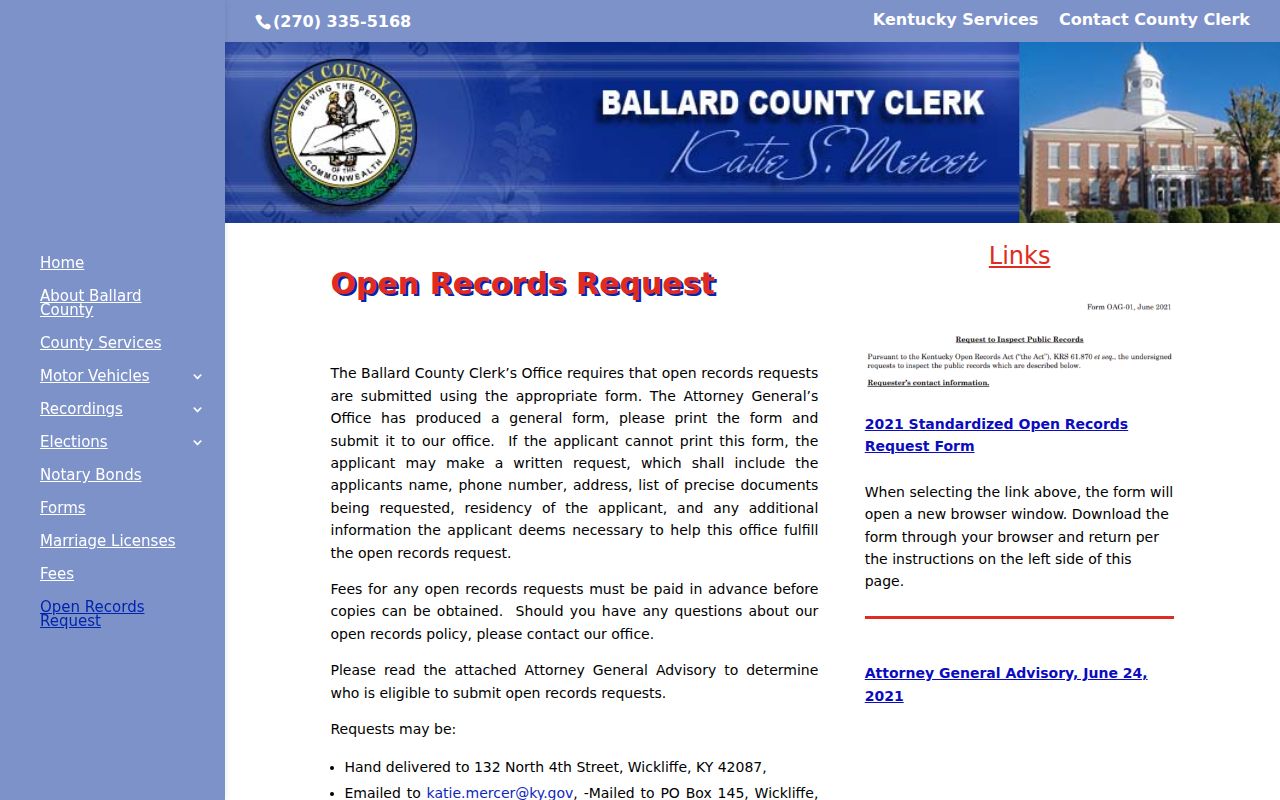 Ballard County criminal records request instructions