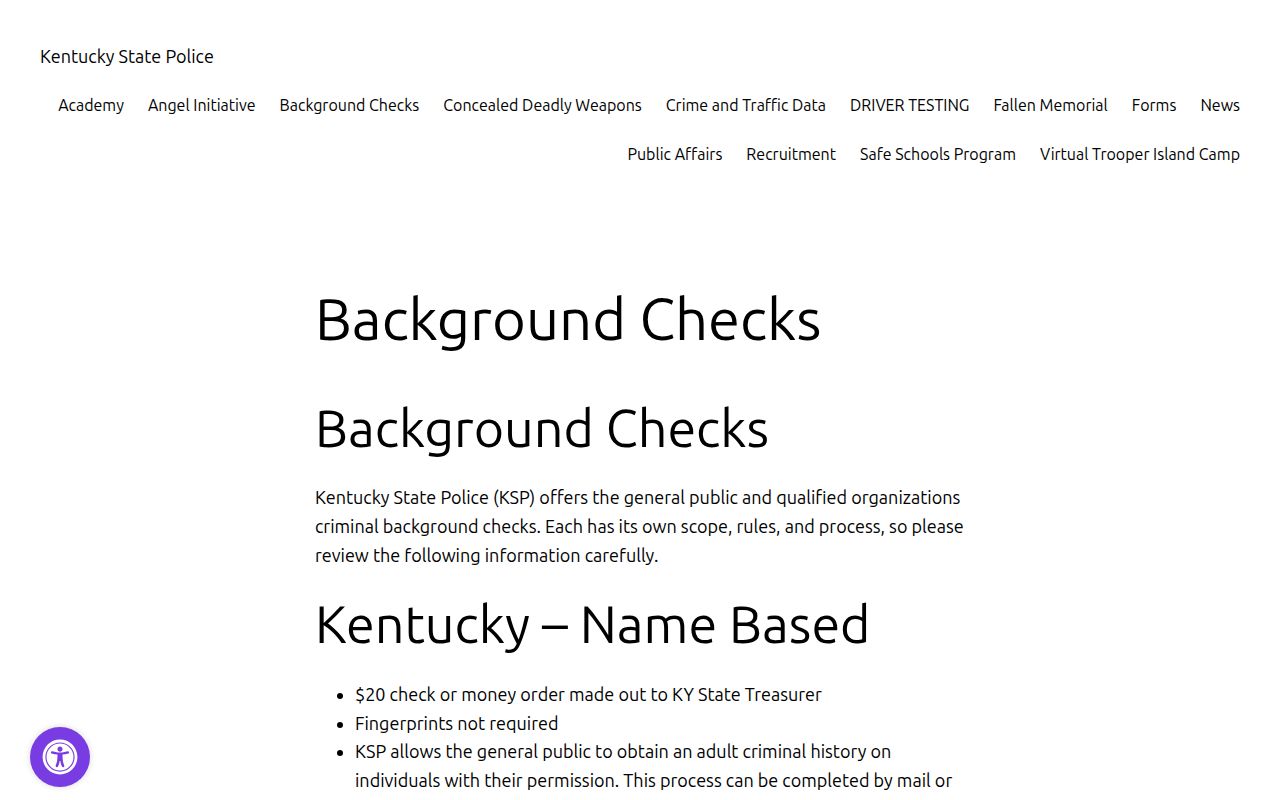 Ballard County criminal history Kentucky State Police checks