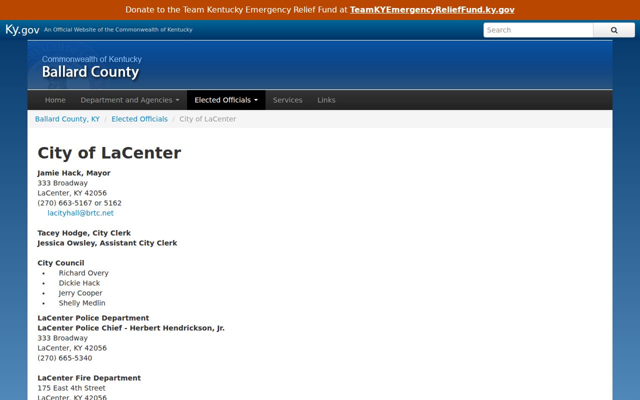 Ballard County La Center criminal records city and police contacts