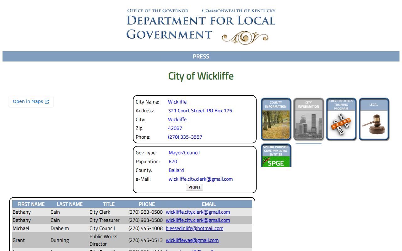 Ballard County Wickliffe criminal records Kentucky city profile