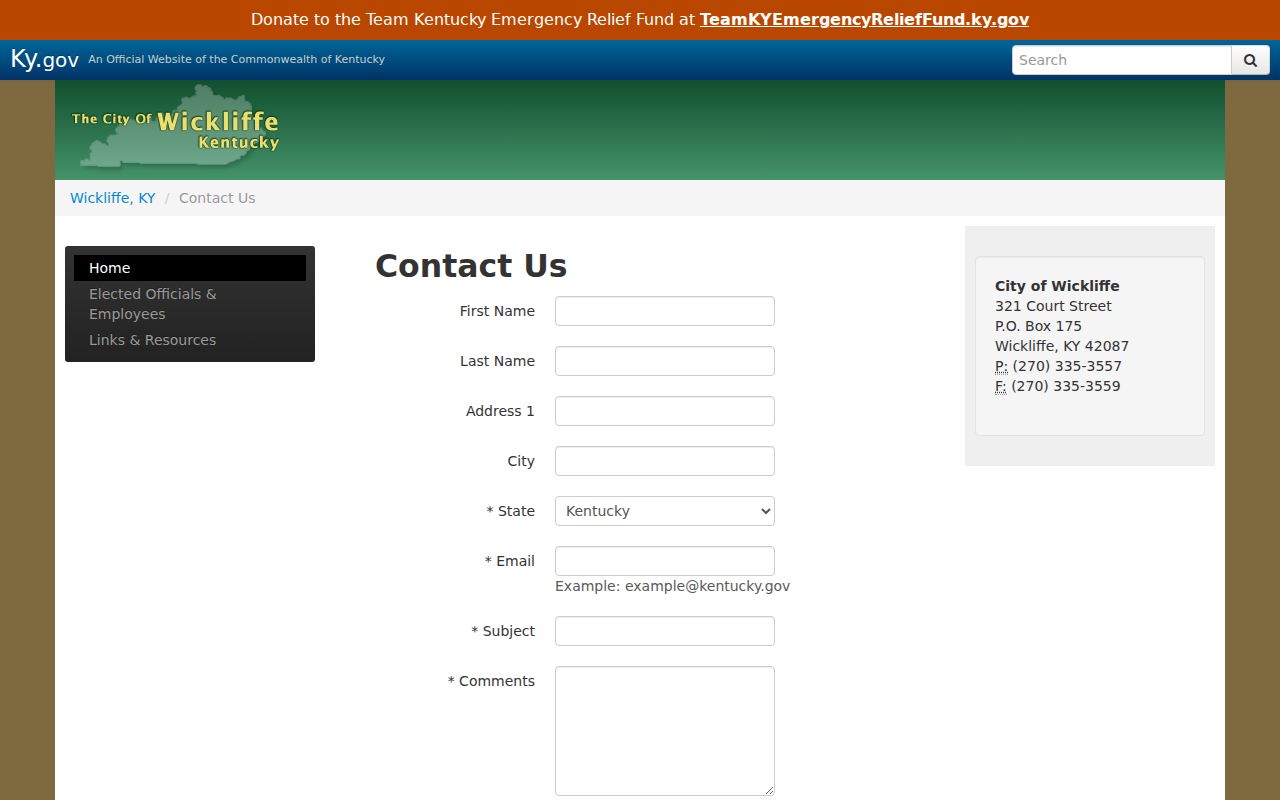 Ballard County Wickliffe criminal records city contact form
